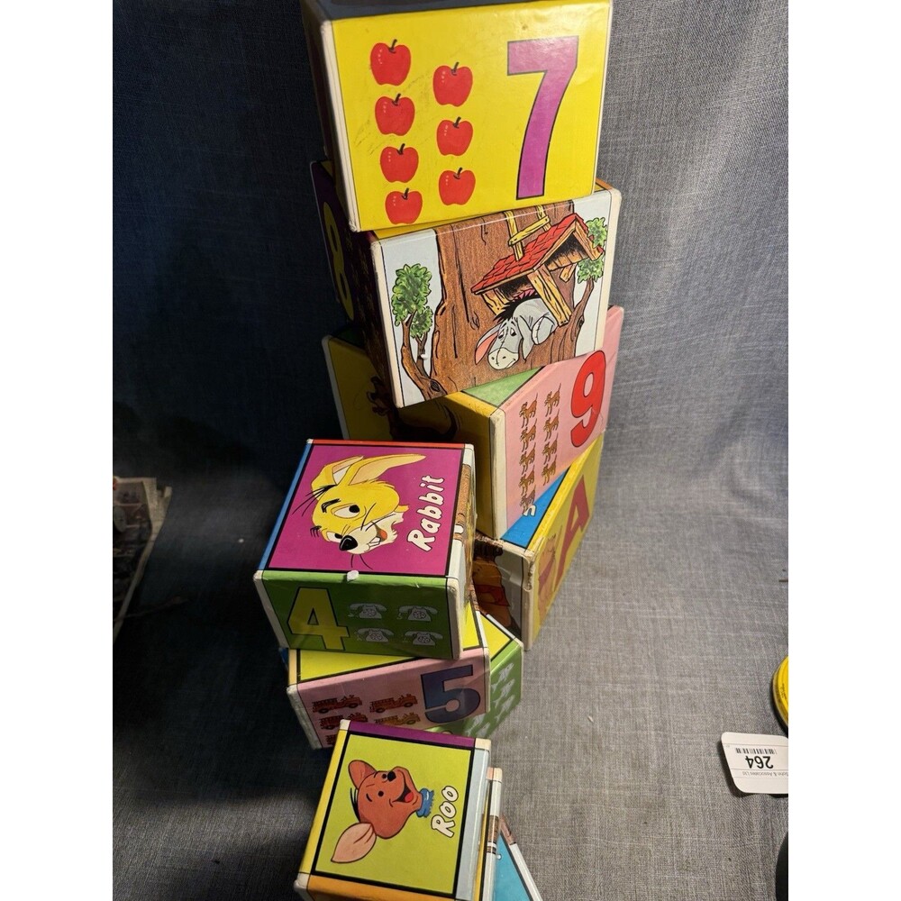 Vintage Disney Winnie The Pooh Nesting Blocks Stacking Cubes Educational Toy